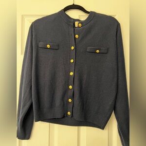 Vintage Kerri & Kelsey Navy Cardigan Sweater with Gold Buttons